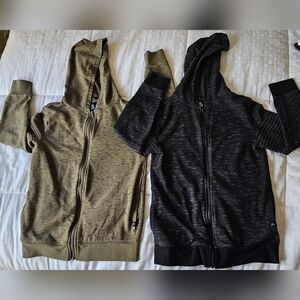 Pair of Boys Black and Olive Green  Hoodies Size Medium 8/10.